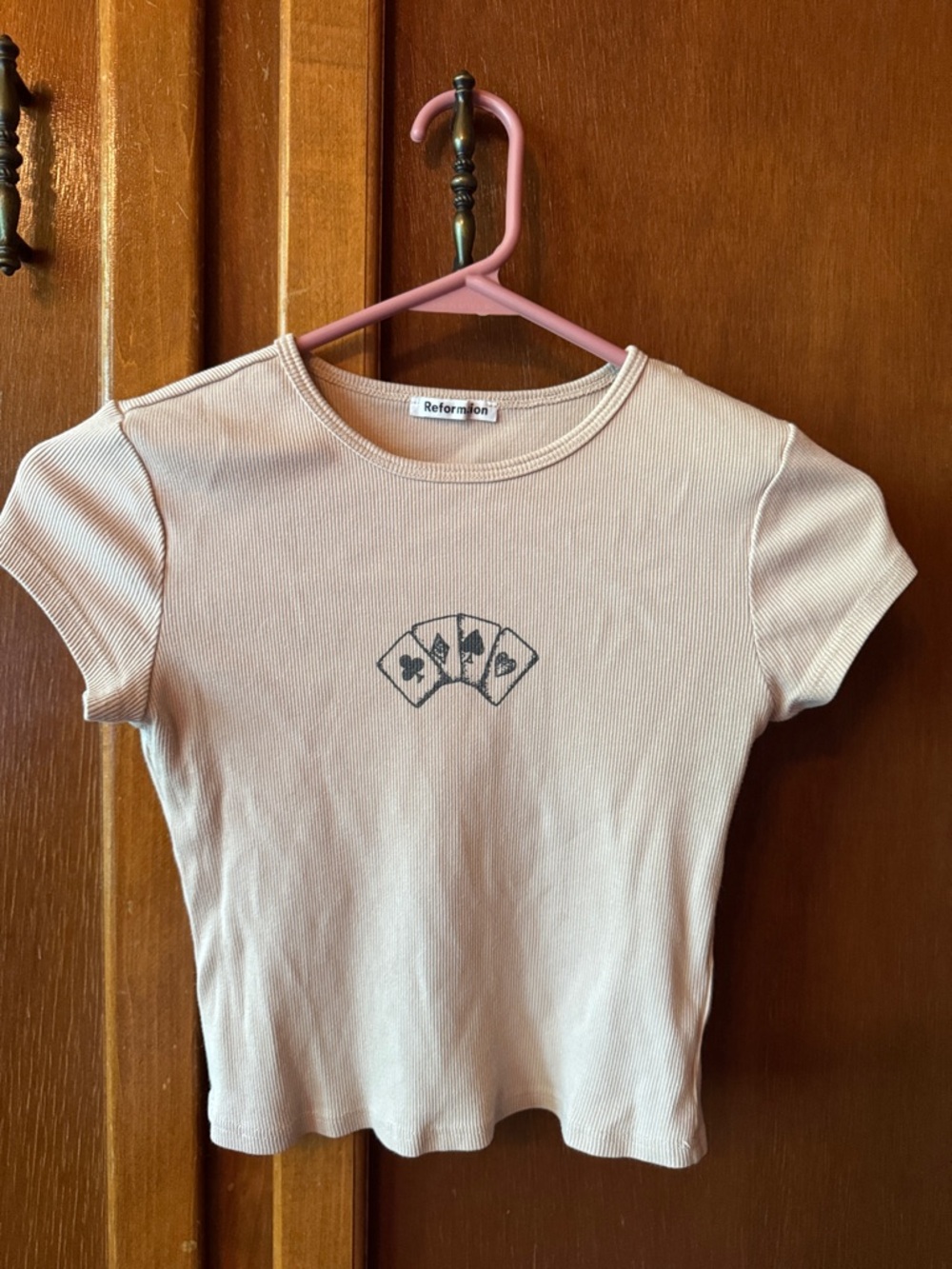 Reformation Blush Ribbed Tee with Card Suits